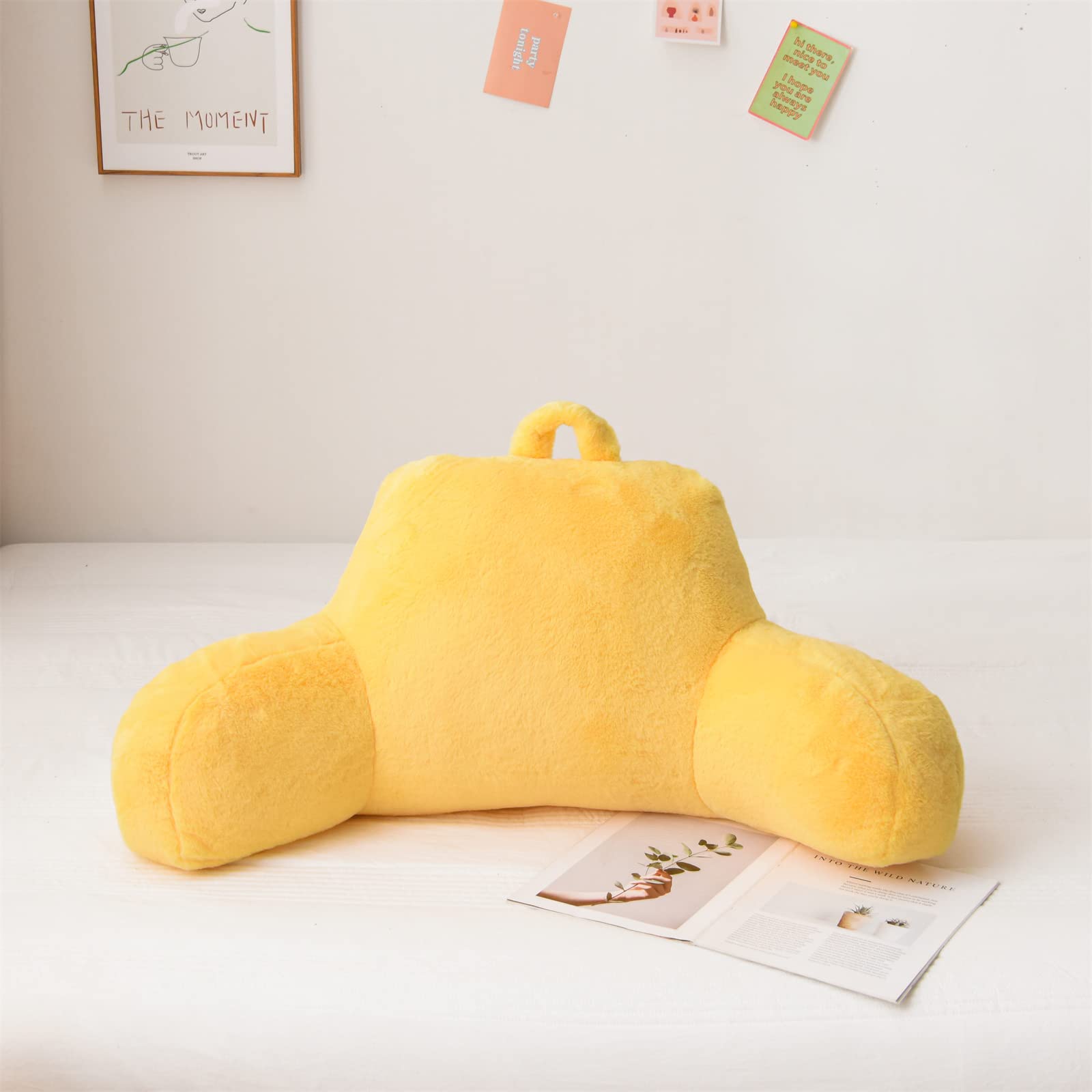 A Nice Night Faux Fur Reading Pillow Bed Wedge Large Adult Children Backrest With Arms Back Support For Sitting Up In Bed/Couch
