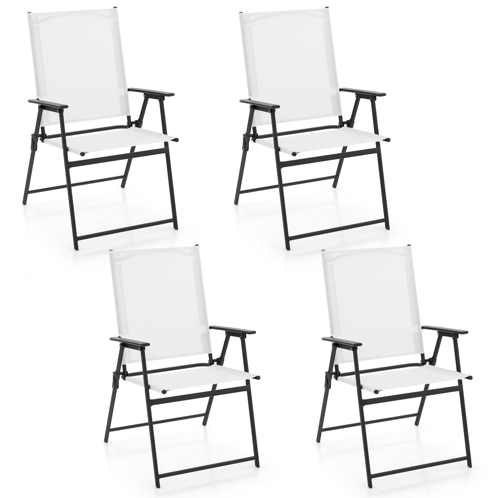 Giantex Patio Folding Chairs Set Of 4, Outdoor Lawn Chairs With Rustproof Metal Frame, Portable Dining Chairs For Porch, Deck, Garden, Backyard, Camping, White