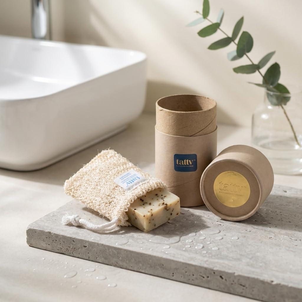 Tattv Ramie Fiber Soap Saver Pouch | Beige Natural Soap Holder With Drawstring | Helps Create Rich Lather & Store Small Pieces |