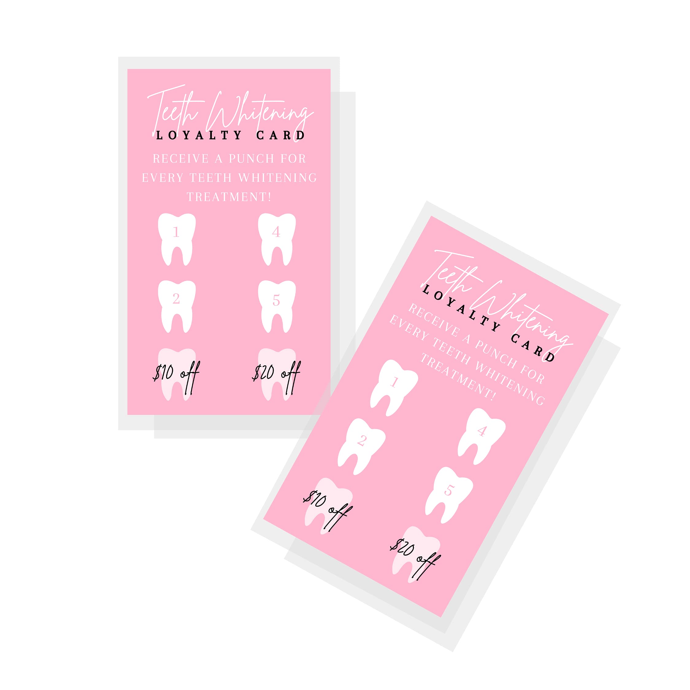 Teeth Whitening Loyalty Discount Cards | 50 Pack | Size 2X3.5' Inch Business Card | Matches Teeth Whitening Aftercare Card | Wa