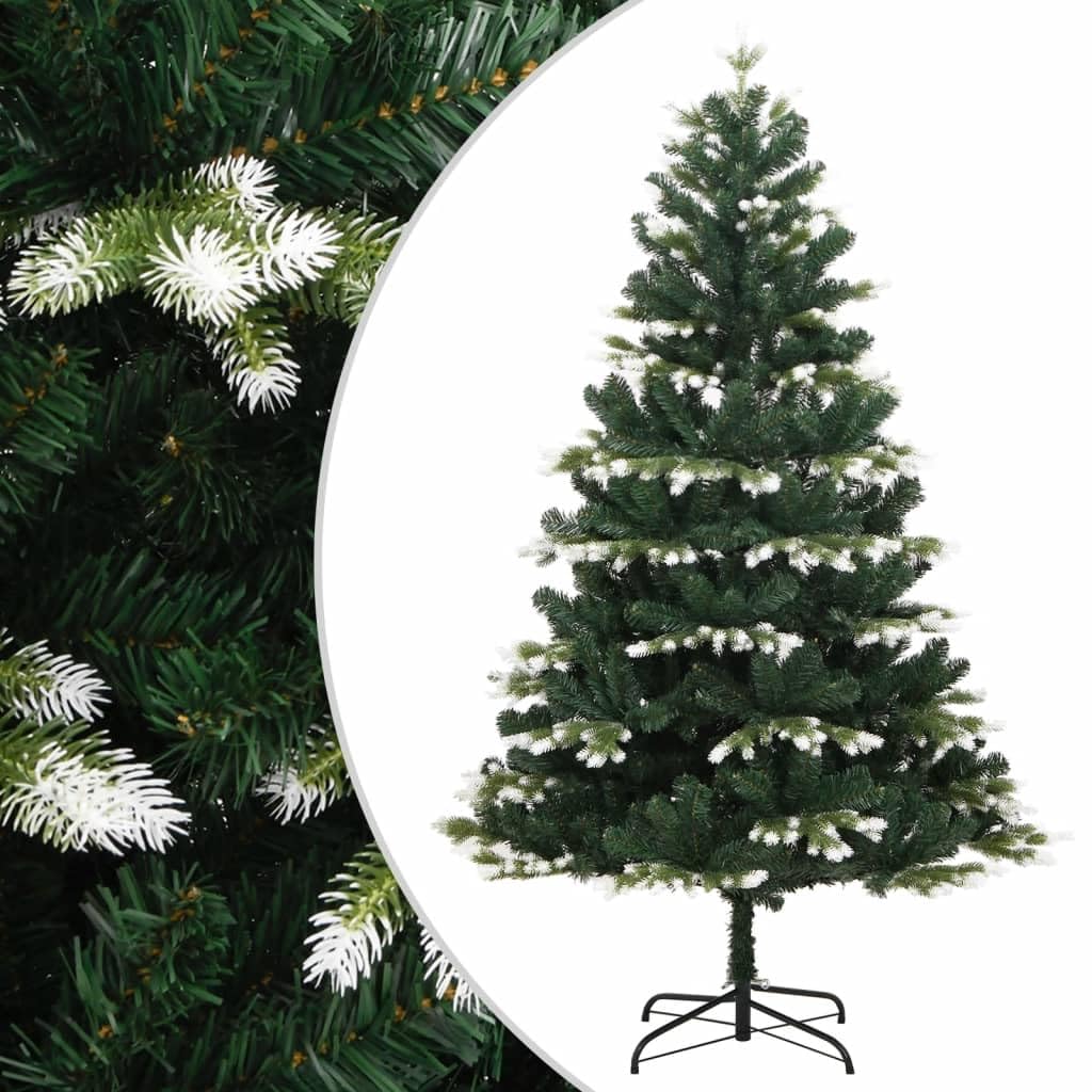 vidaXL Artificial Hinged Christmas Tree, Flocked Snow Design, Green & White, Lifelike PE Tips, Stable Metal Stand, 47.2&quot; Tall, for Indoor and Sheltered Outdoor Use