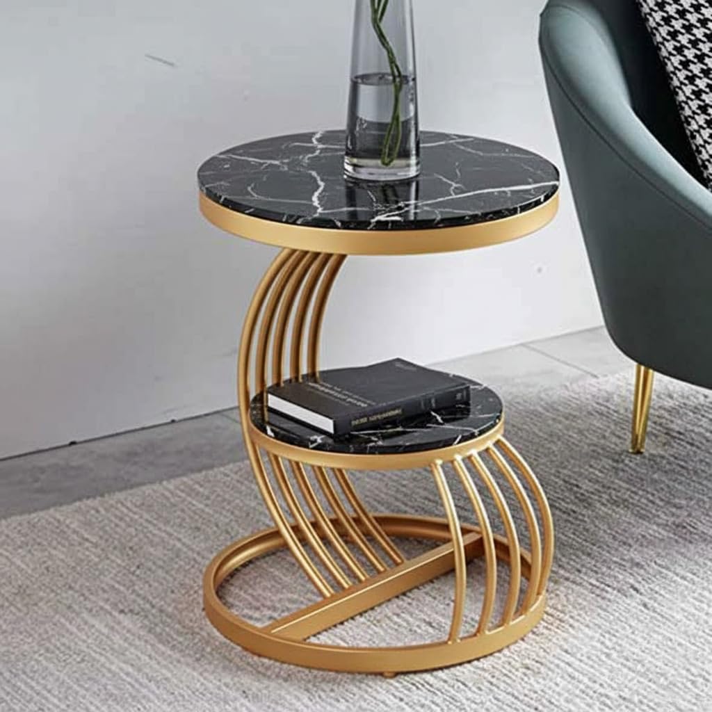 Al Hama Round CShaped End Snack Side Table Slide Under Couch for Sofa Coffee Laptop Living Room Bedroom Small Space Metal Frame