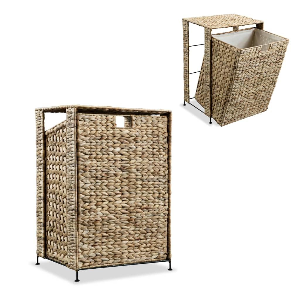 vidaXL Brown Laundry Basket for Bathroom - Rustic Aesthetic - Ample Space - Metal Frame and Water Hyacinth Weave