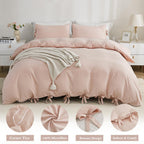 Annadaif Pink Duvet Cover Queen (90X90 Inch), 3 Pieces (1 Duvet Cover, 2 Pillowcases) Soft Washed Microfiber Bowknot Bow Tie Duv
