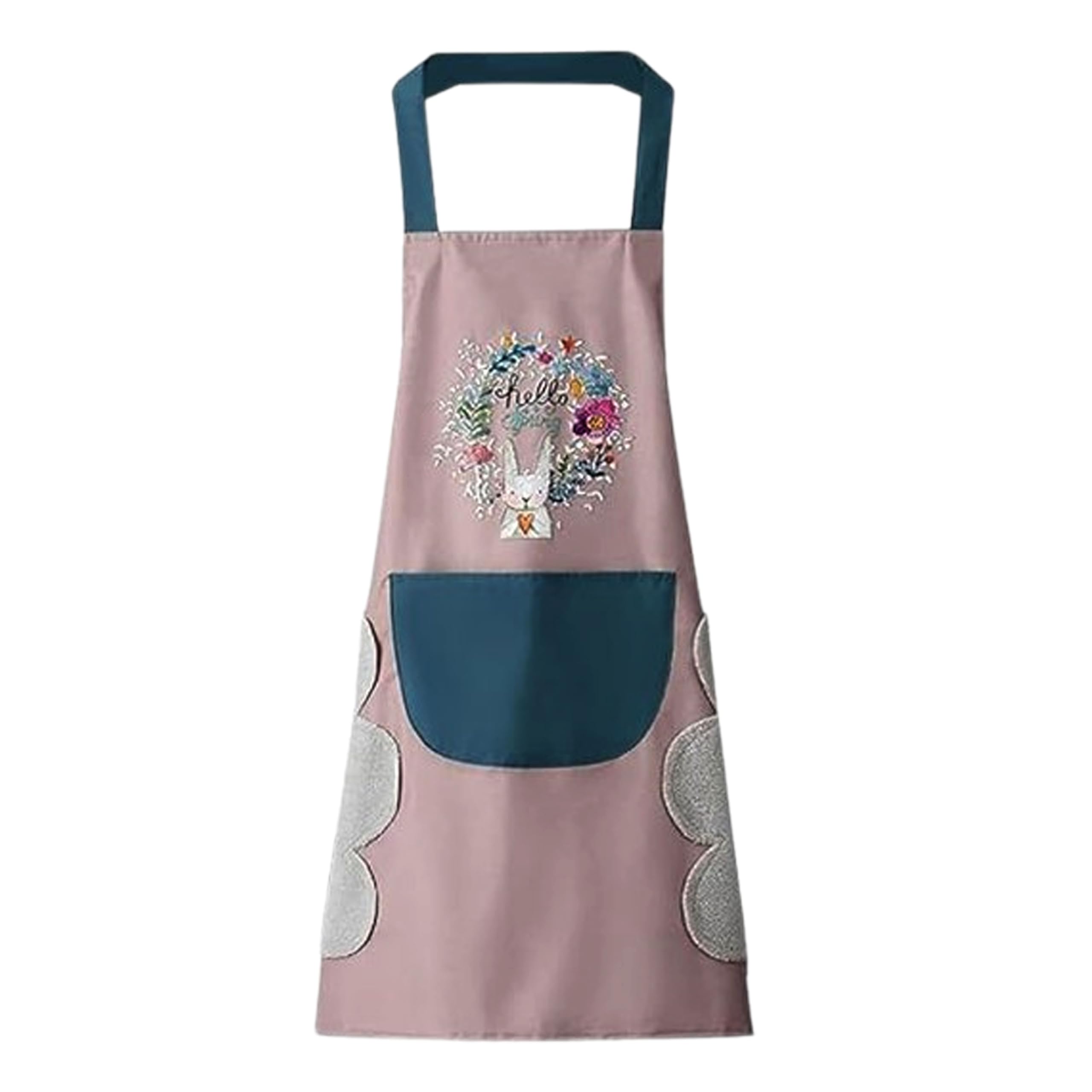 Shigoshree Kitchen Apron Set With Front Pocket, Floral Bunny Design, Waterproof, Pink, Pack Of1 (Pink (1 Pcs))