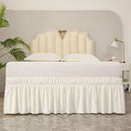 Meila Wrap Around Bed Skirt Three Fabric Sides Elastic Dust Ruffled 18 Inch Tailored Drop,Easy To Install Fade Resistant-Natural White, Twin/Full