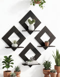 Kite Shape Wooden Wall Hanging Shelf, Decorative Display Frame, Set of 4, for Home & Office