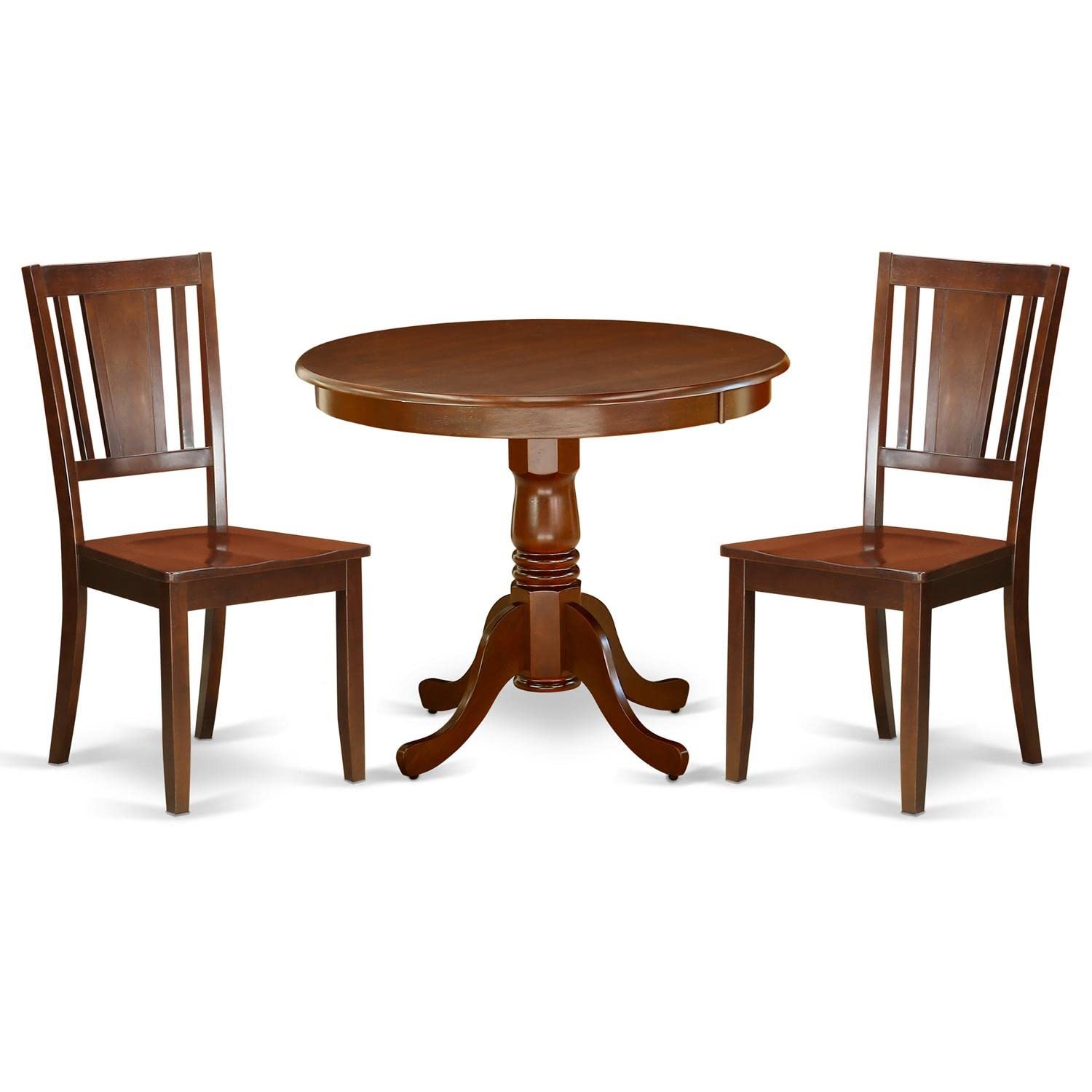 East West Furniture Andu3-Mah-W 3 Piece Dining Set Contains A Round Kitchen Table With Pedestal And 2 Dining Room Chairs, 36X36 Inch, Mahogany