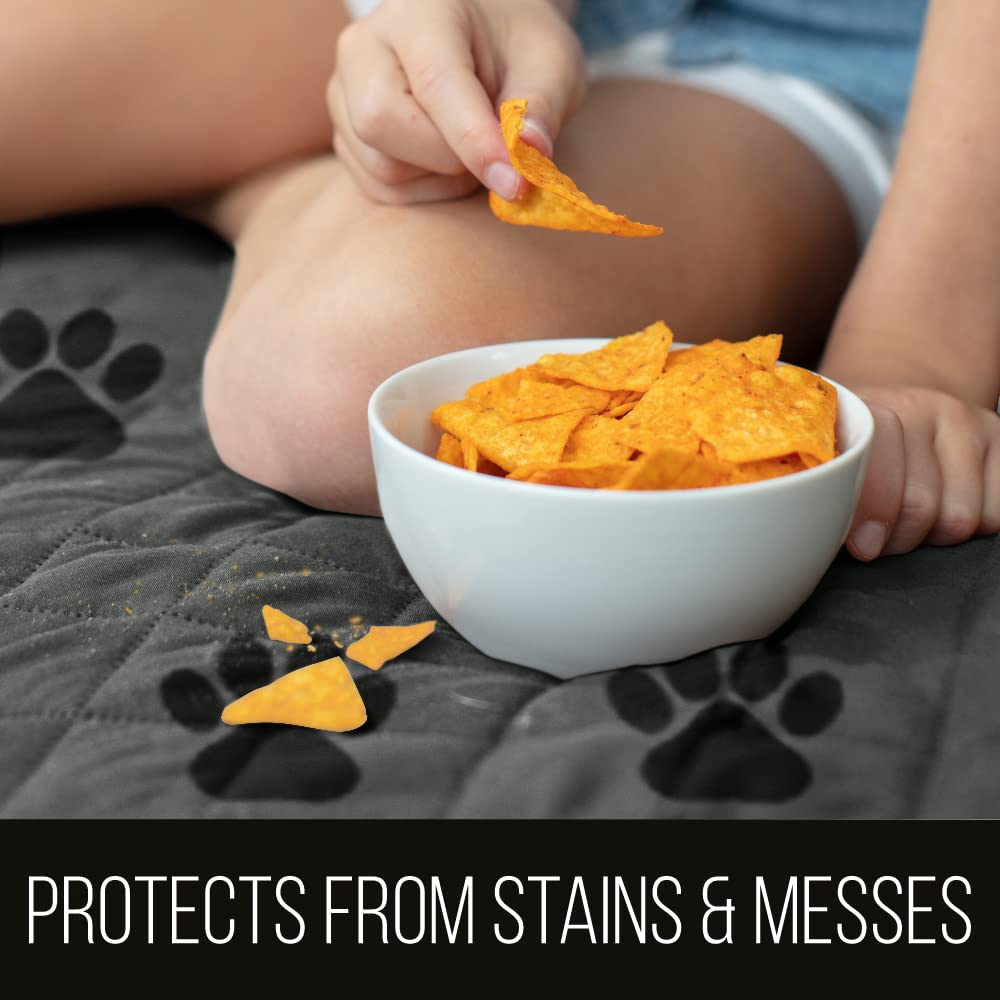 Sofa Shield Patented Couch Cover, Large Furniture Protector With Straps, Reversible Tear And Stain Resistant Slipcovers, Quilted Microfiber 62” Seat, Washable Covers For Dogs, Kids, Paw Gray Black