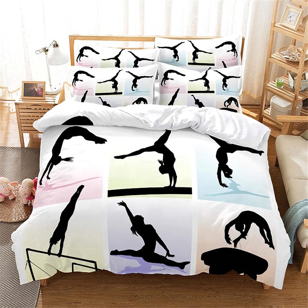 Zzxhg Duvet Cover Full Size White Gymnastics 3D Print Microfiber Bedding Duvet Cover Set Full, 1 Comforter Cover For Adult Teens