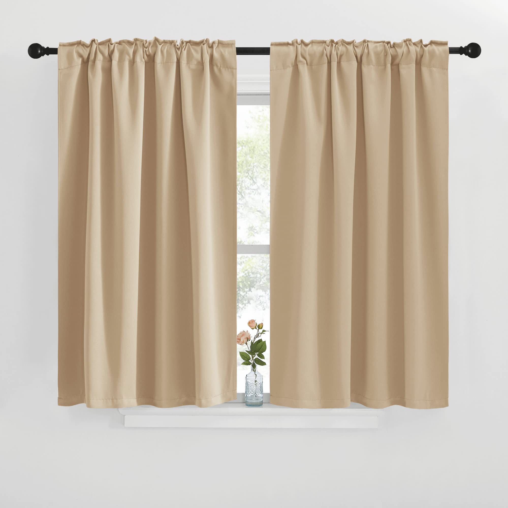 Nicetown Window Treatment Curtains Room Darkening Drapes - (Biscotti Beige Color) 42 Width X 40 Drop Each Panel, 2 Panels Set, Curtains And Draperies For Kitchen