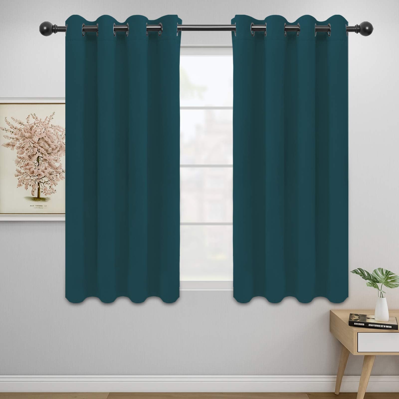 Easy-Going Blackout Curtains For Bedroom, Solid Thermal Insulated Grommet And Noise Reduction Window Drapes, Room Darkening Curtains For Living Room, 2 Panels(52X46 In,Peacock Blue)