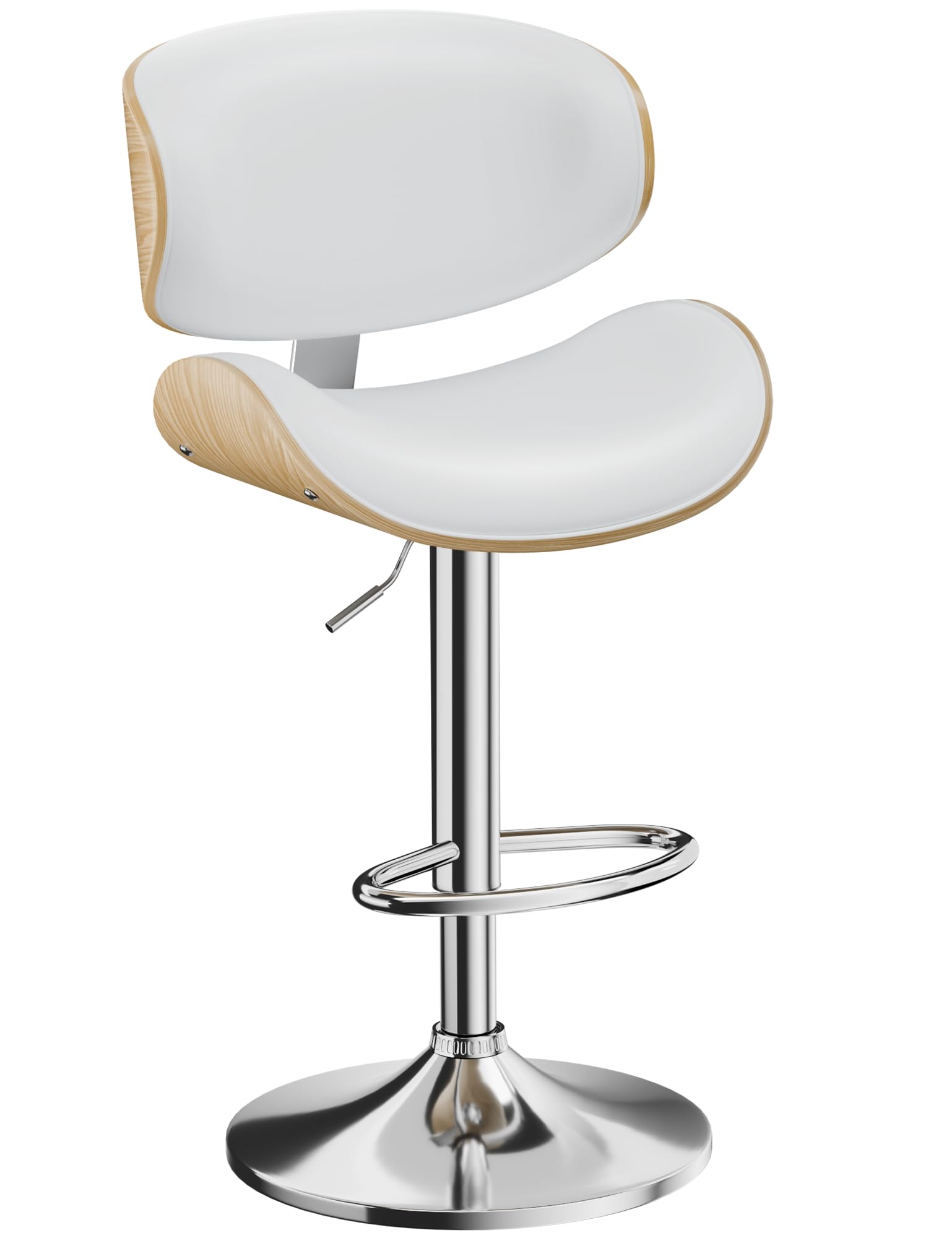 Yafiti Swivel Bar Stools For Kitchen Counter, Adjustable Bentwood Barstools, Modern Pu Leather Upholstered Bar Chair With Back A