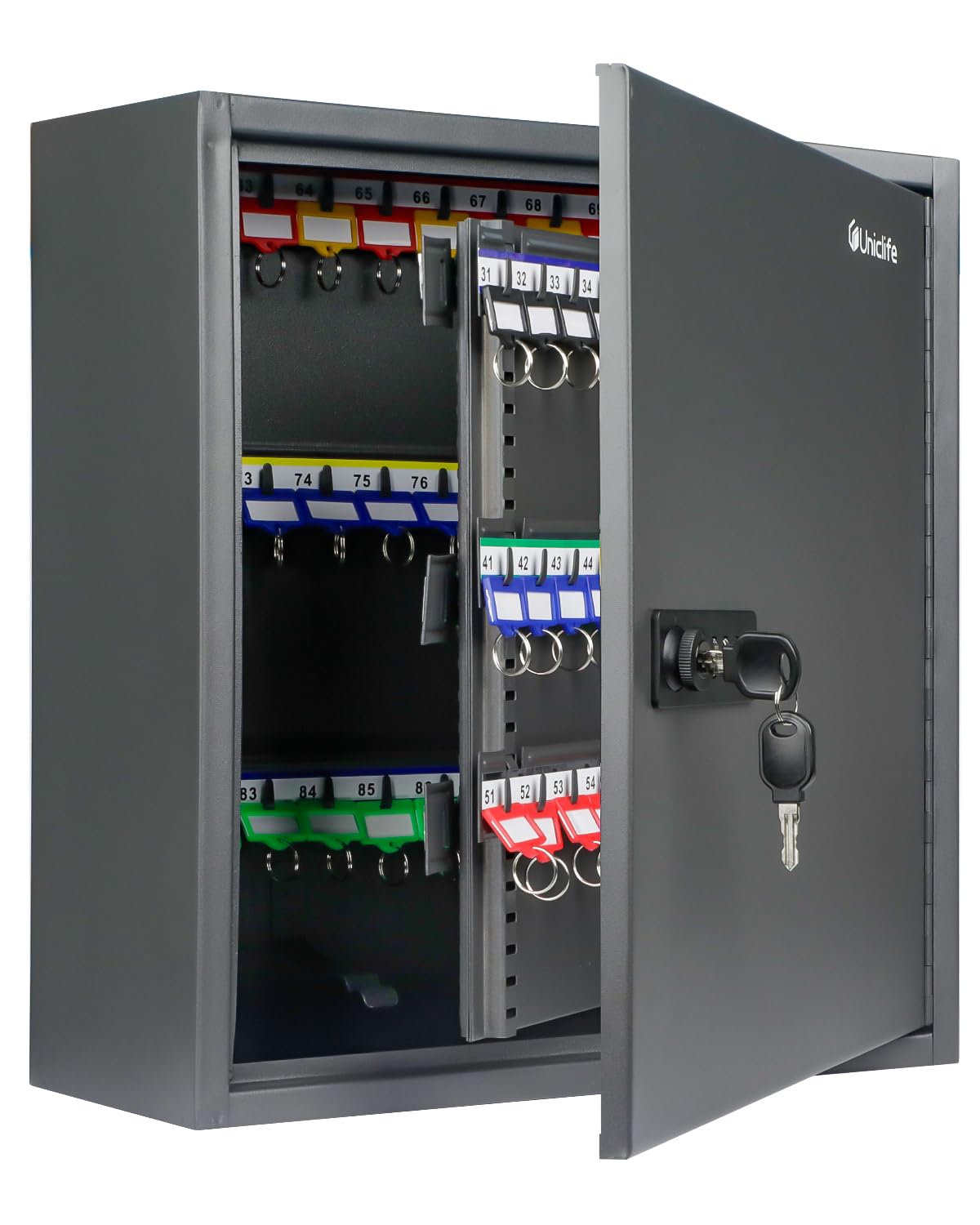 Uniclife 120 Position Key Cabinet With Combination And Key Lock Resettable Black Digital Security Storage Box Steel Key Organize