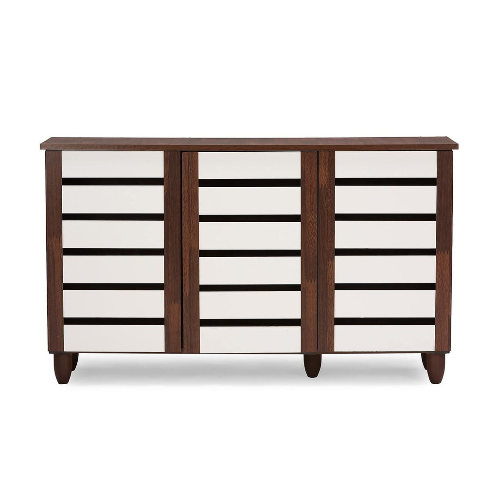 Baxton Studio Wholesale Interiors Gisela Oak and White 2-Tone Shoe Cabinet with 3 Doors