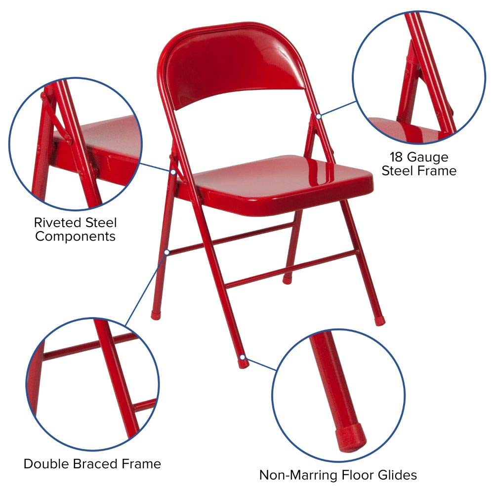 Flash Furniture 2 Pack Hercules Series Double Braced Red Metal Folding Chair