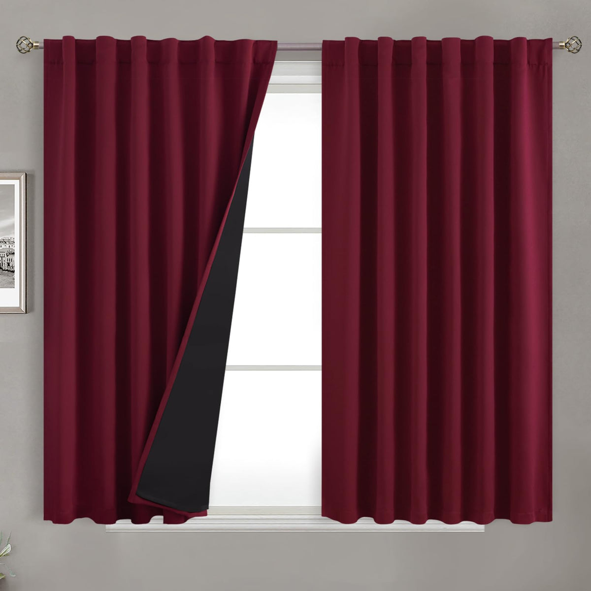 Bgment Full Blackout Curtains With Thermal Insulation Liner Curtains 45 Inches Long, Rod Pocket And Back Tab Double Layer Room D
