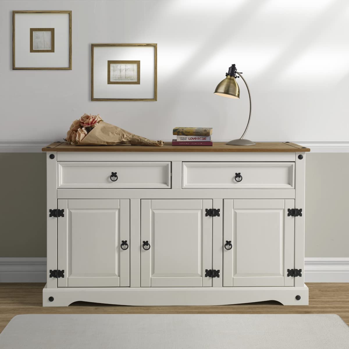 American Furniture Classics Cottage Series Wood Buffet Sideboard, Corona Snow