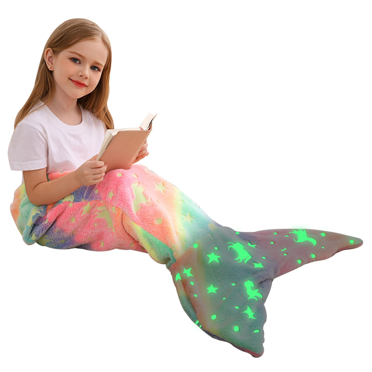 Viviland Kids Mermaid Tail Blanket - Mermaid Tail Blankets Glow In The Dark - Flannel Mermaid Blanket Gifts For Girls - Luminous