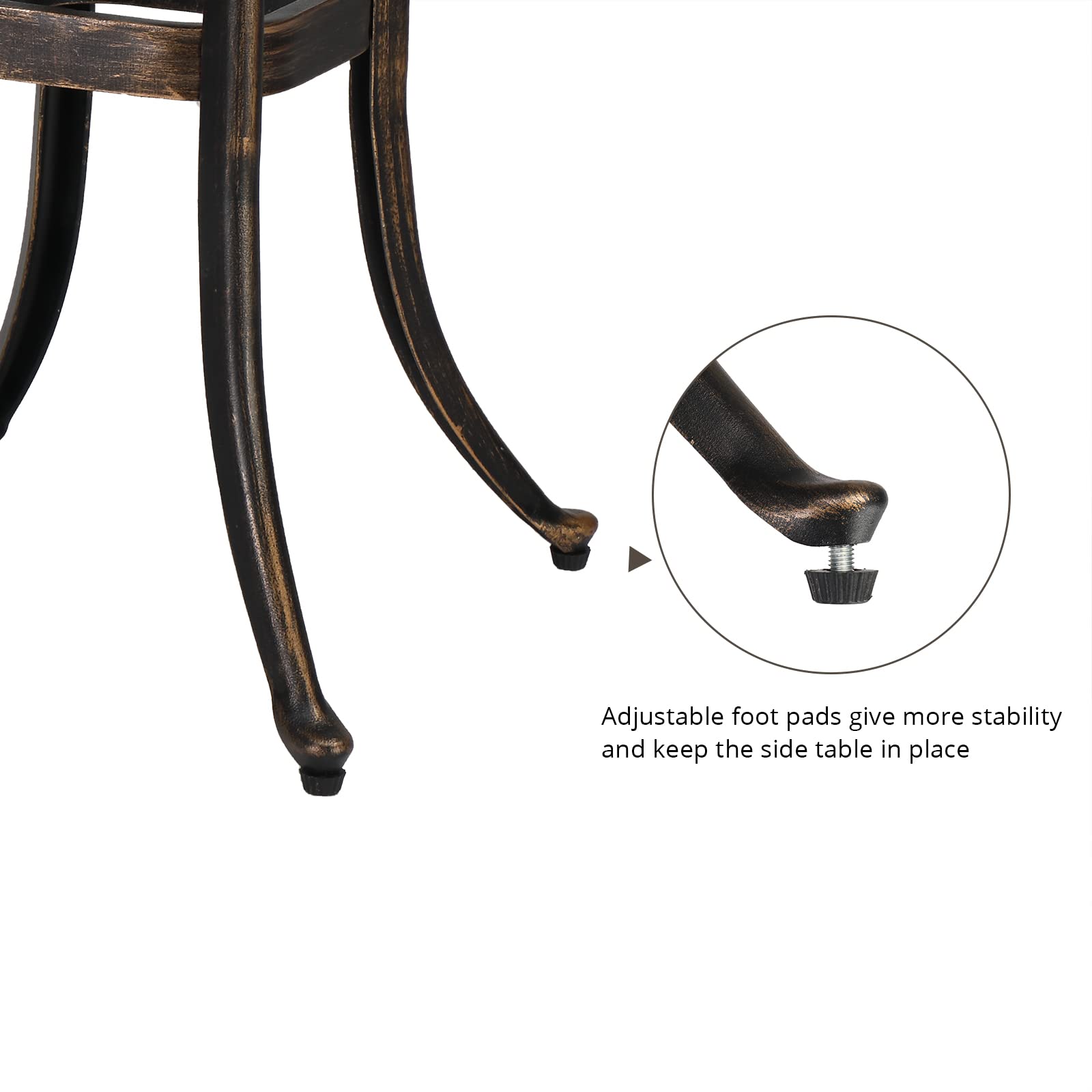 VINGLI 21? Bronze Cast Aluminum Outdoor Side Table - Weatherproof Patio Coffee Table for Porch & Bistro Use