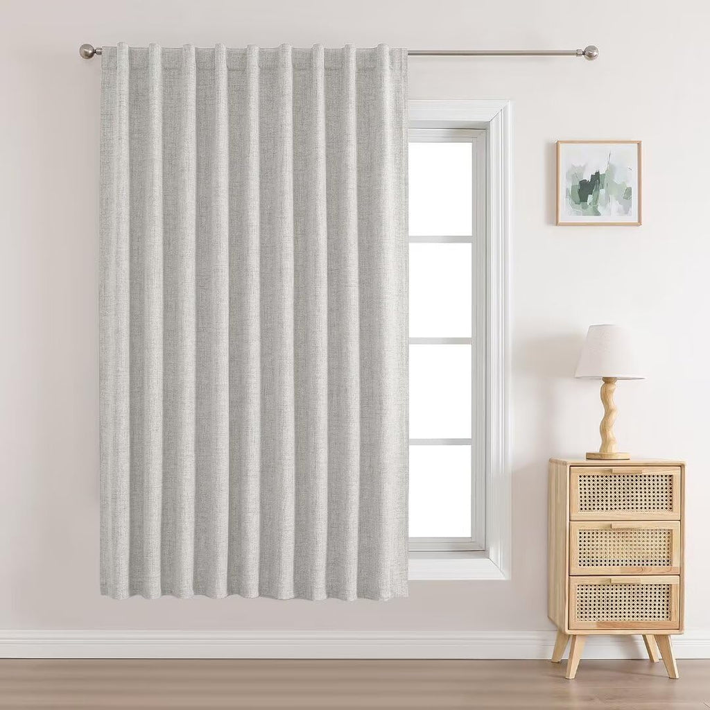 Joydeco Natural Linen Curtains 90 inch Length 1 Panel Set Burg 100% Blackout Patio Door Curtain Room Darkening Sliding Door Curt