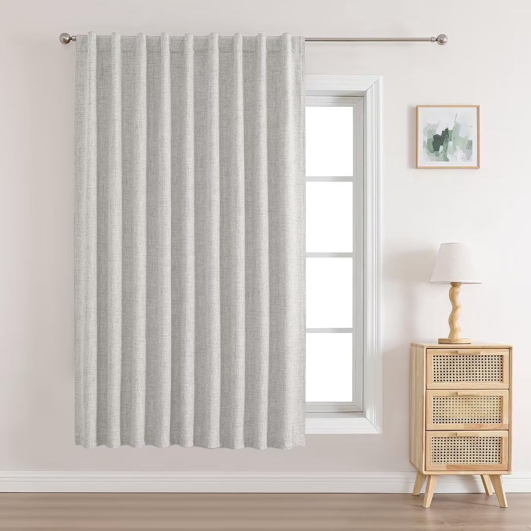 Joydeco Natural Linen Curtains 90 inch Length 1 Panel Set Burg 100% Blackout Patio Door Curtain Room Darkening Sliding Door Curt