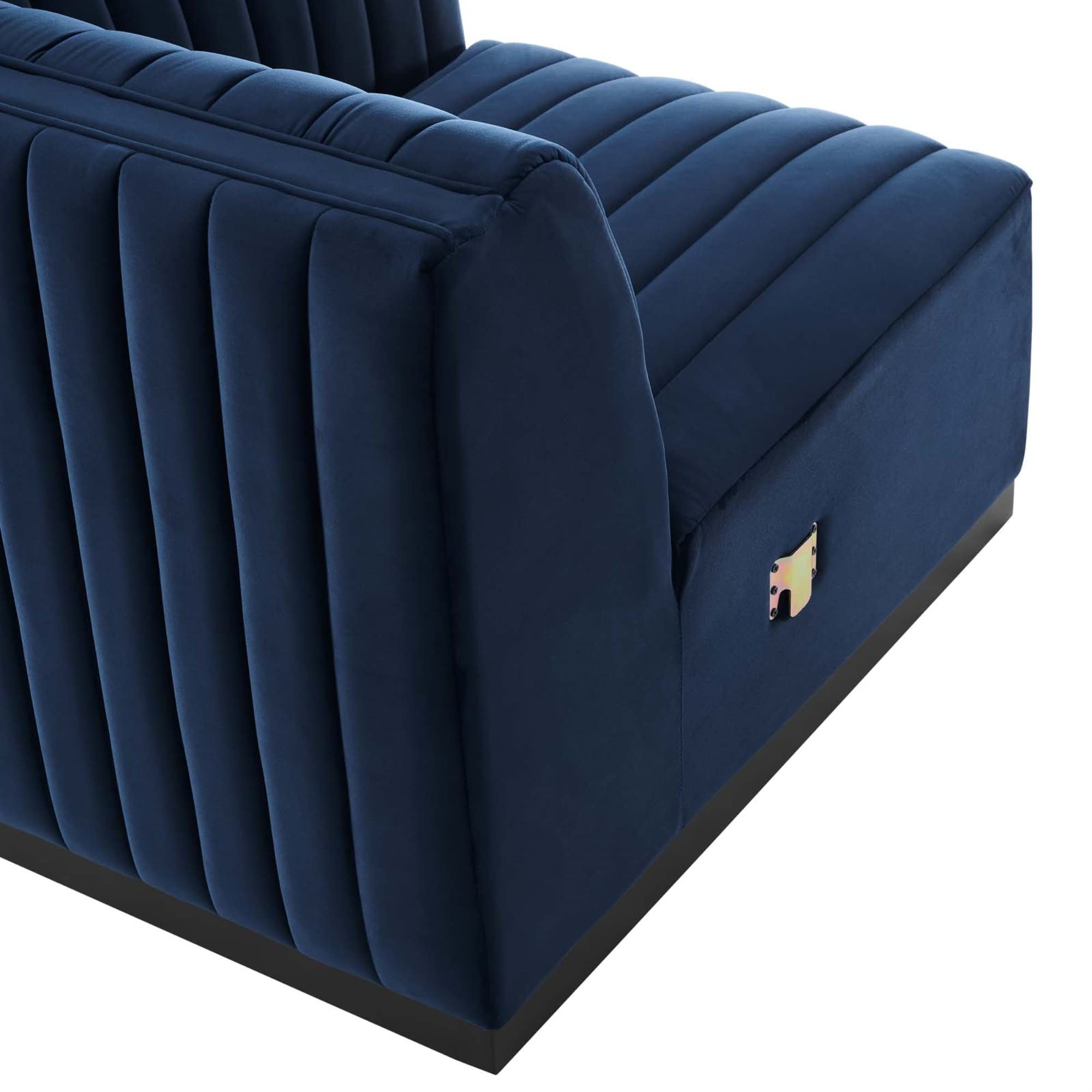 Modway Conjure Modern Channel Tufted Velvet Right-Arm Chair In Midnight Blue