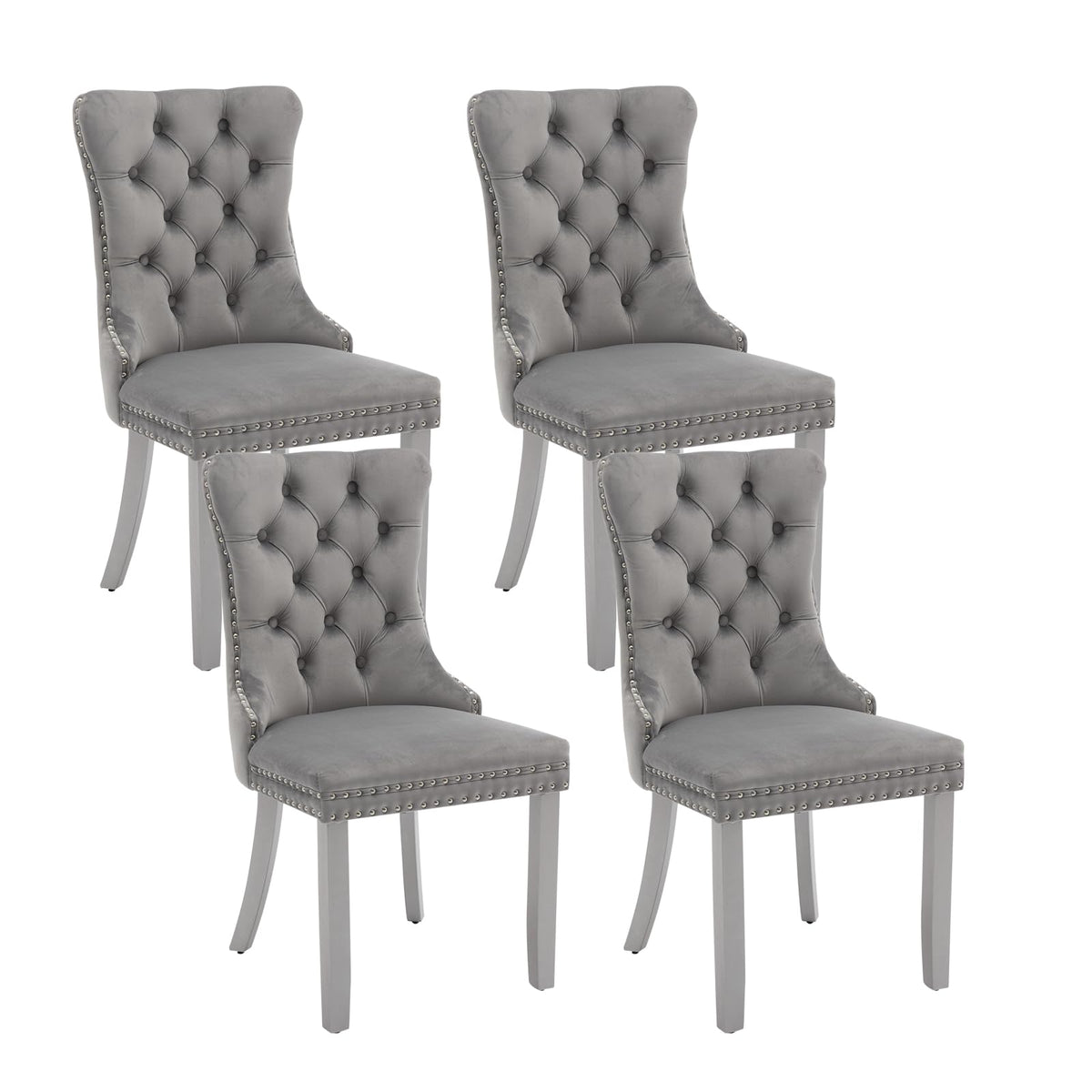 Velvet Dining Chairs Set Of 2, Kitchen & Dining Room Chairs, Upholstered Dining Chairs With Back Ring Pull And Silver Solid Wood