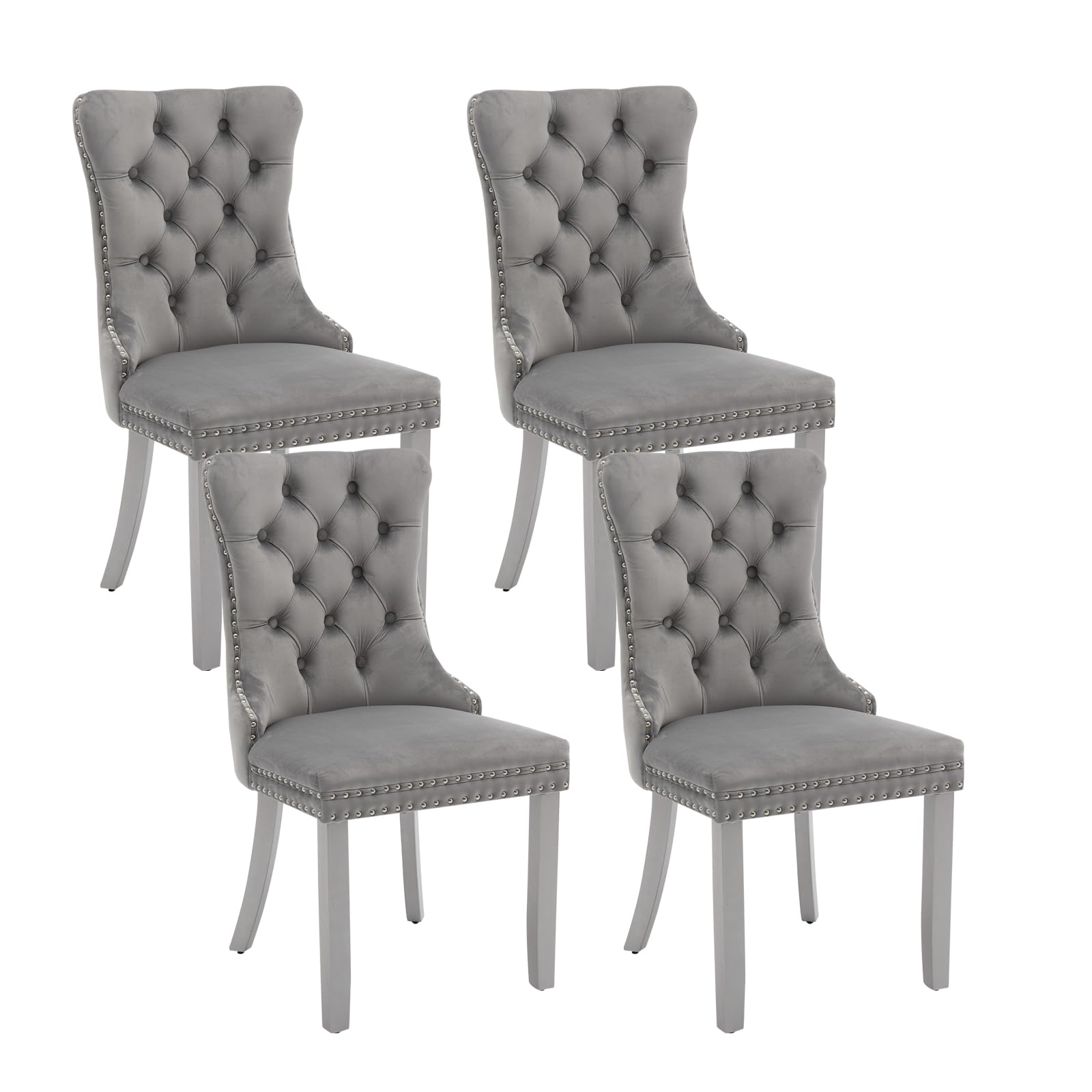 Velvet Dining Chairs Set Of 2, Kitchen & Dining Room Chairs, Upholstered Dining Chairs With Back Ring Pull And Silver Solid Wood
