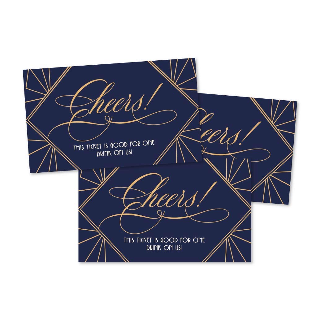 50 Navy Gold Gatsby Drink Ticket Coupons For A Free Drink At Weddings, Work Events Or Party Bar, One Free Beer Wine Alcohol Soft