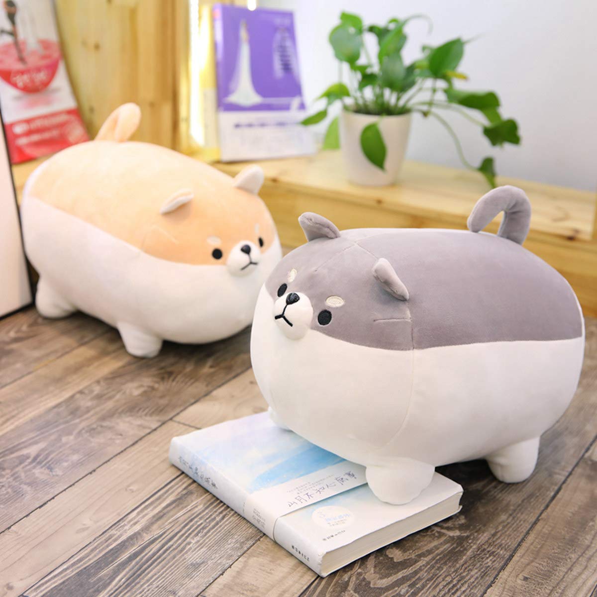 Ehotong Shiba Inu Dog Plush Pillow, Corgi Stuffed Animal Plush Toy Hug Pillow Gifts For Girl Boy (Gray, 11.8In)