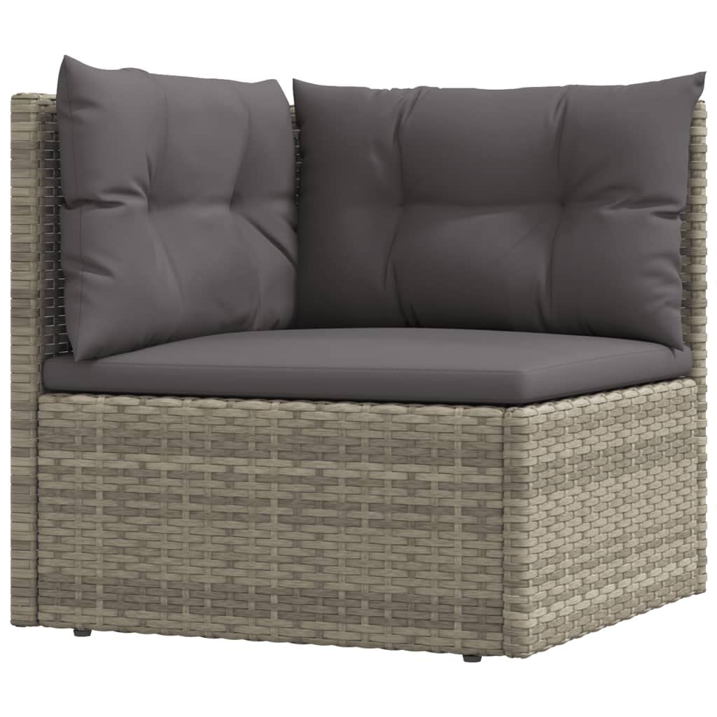 vidaXL Weather Resistant Patio Corner Sofa - Gray - Made from Poly Rattan and Powder Coated Steel - Modular Design - Adjustable Seat - Thickly Padded Cushions Included.