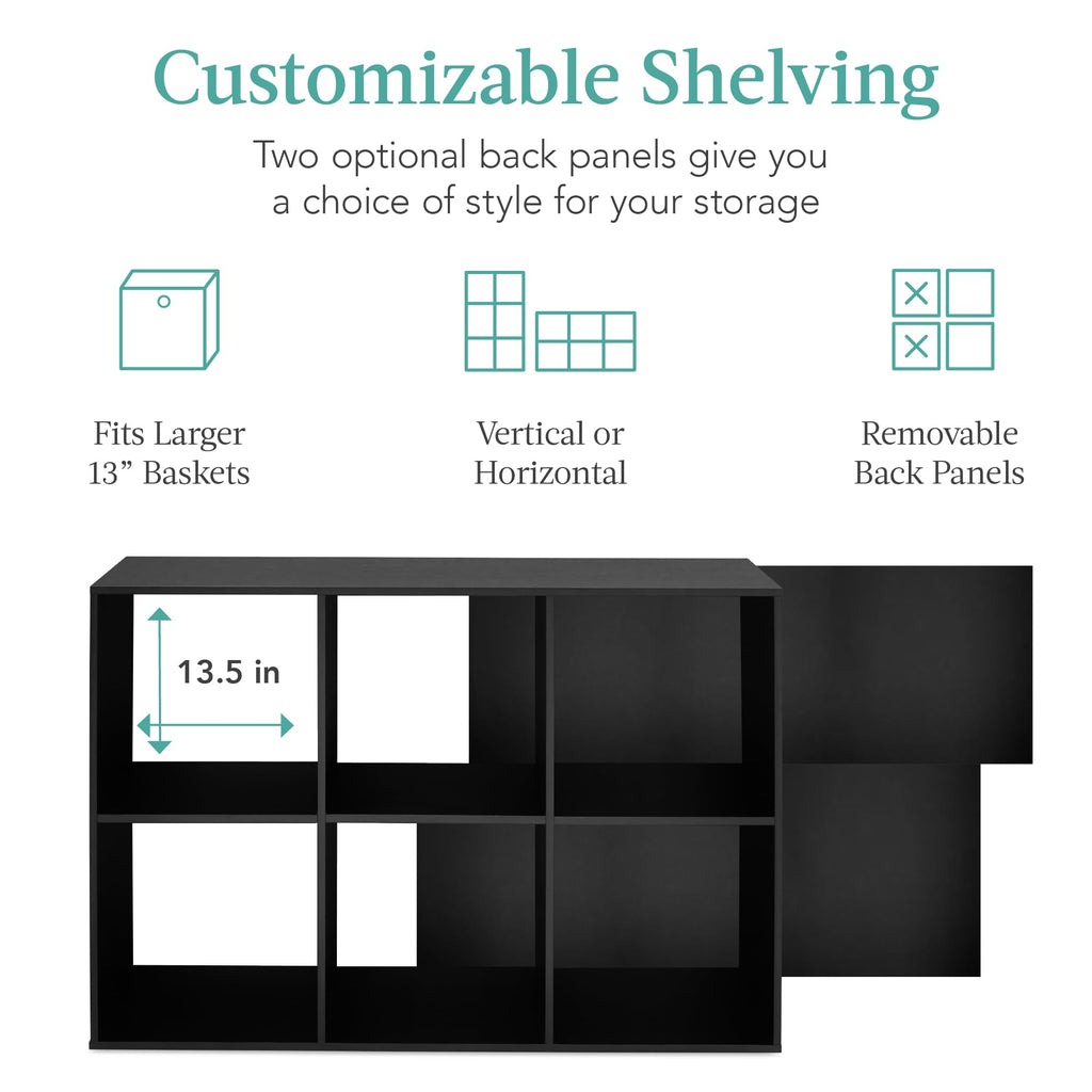 Best Choice Products 6-Cube Storage Organizer, 13.5In Shelf Opening, Bookcase, Display Shelf, Customizable W/ 3 Removable Back Panels – Black