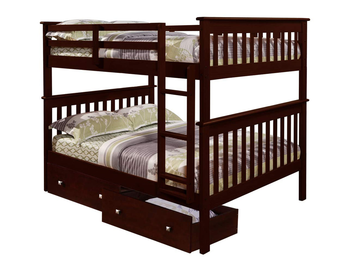 Donco Kids 123-3-Ffcp_505-Cp Mission Bunk Bed With Dual Under Bed Drawers, Full/Full, Dark Cappuccino