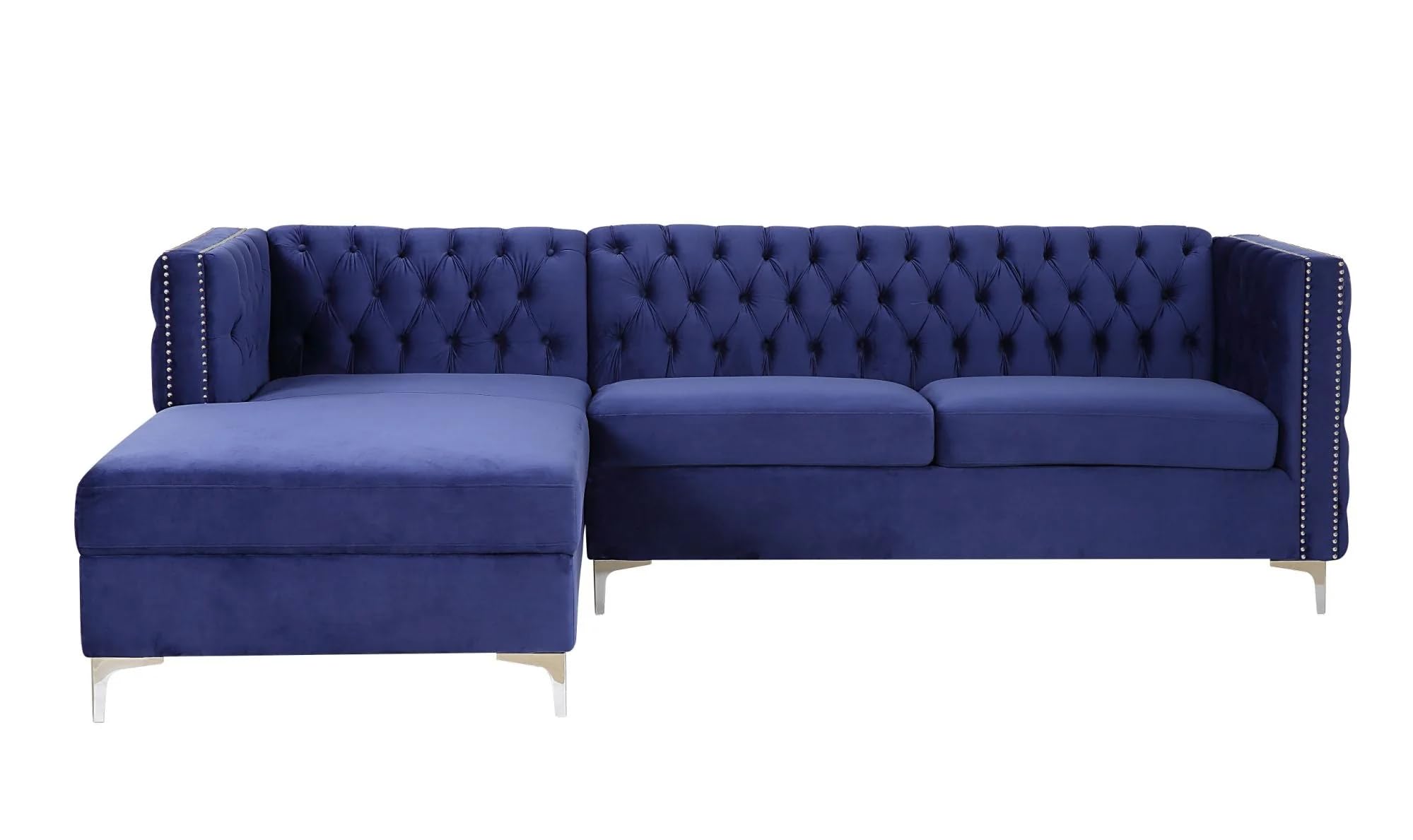 Acme Sullivan Sectional Sofa in Navy Blue Velvet