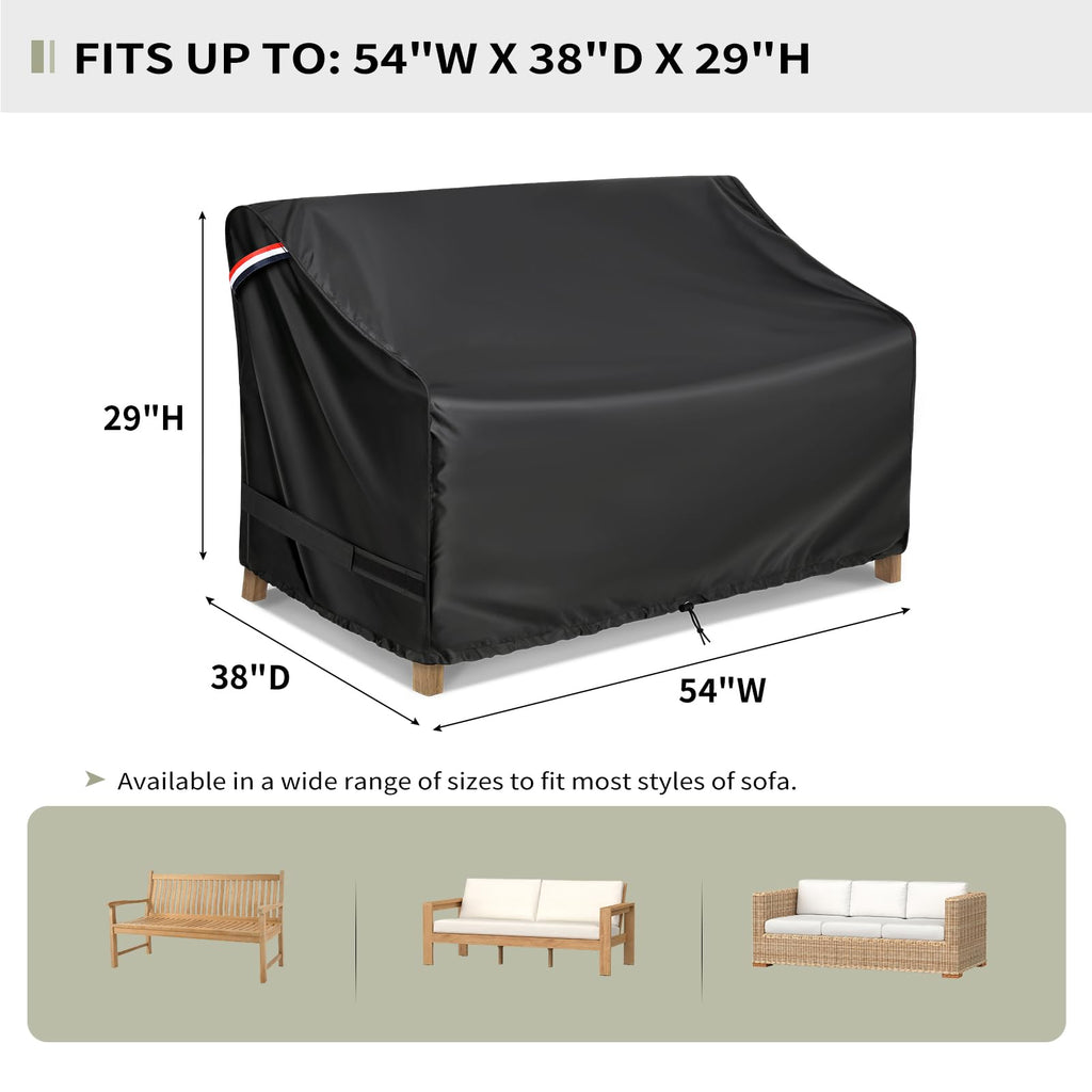 Kylinlucky Outdoor Furniture Sofa Covers Waterproof 54W X 38D X 35H Inches, 2-Seater Deep Seat Loveseat Cover Black
