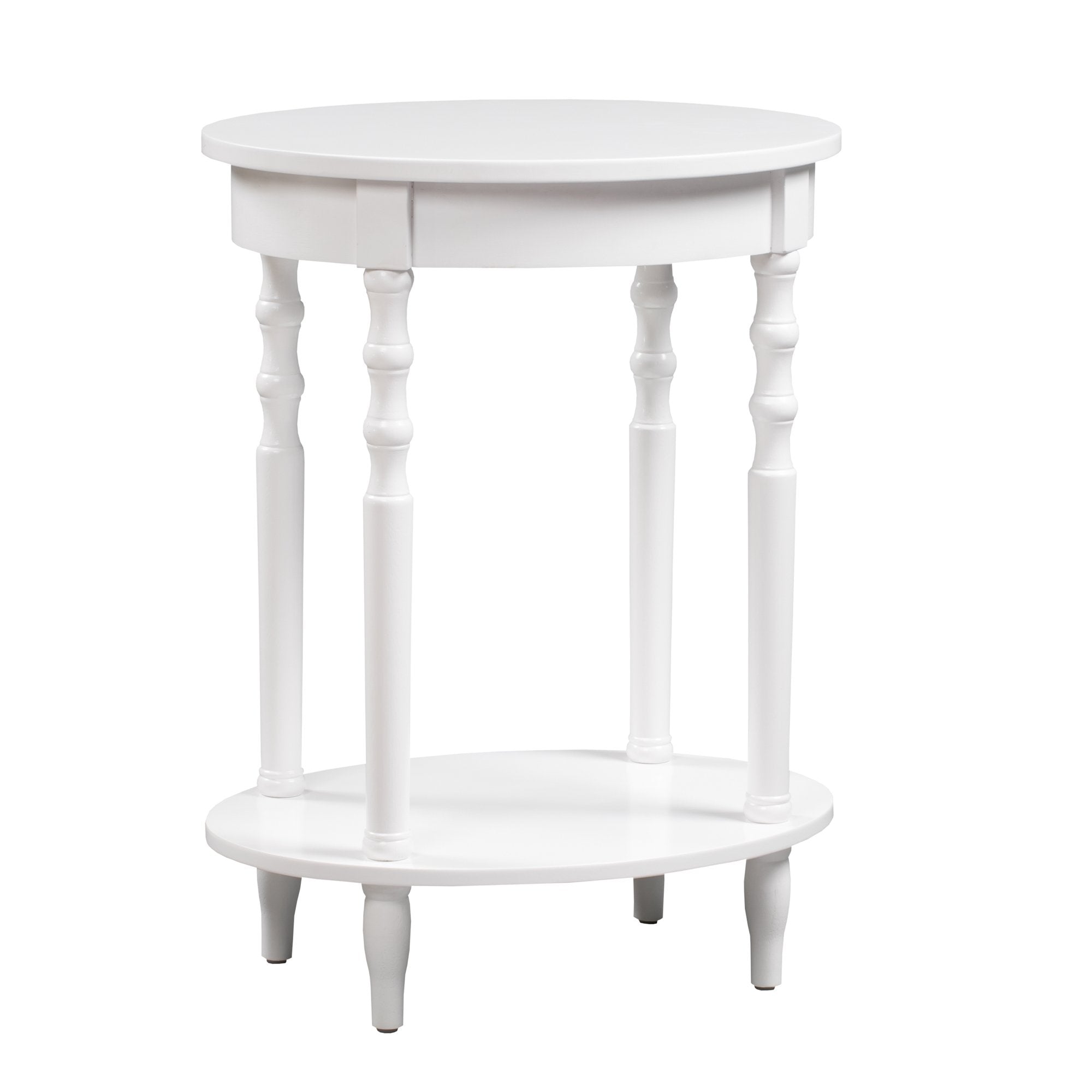 Convenience Concepts Accents Brandi Oval End 20.5 Classic Living Room Side Table with Storage Shelf, Bedroom Nightstand, White