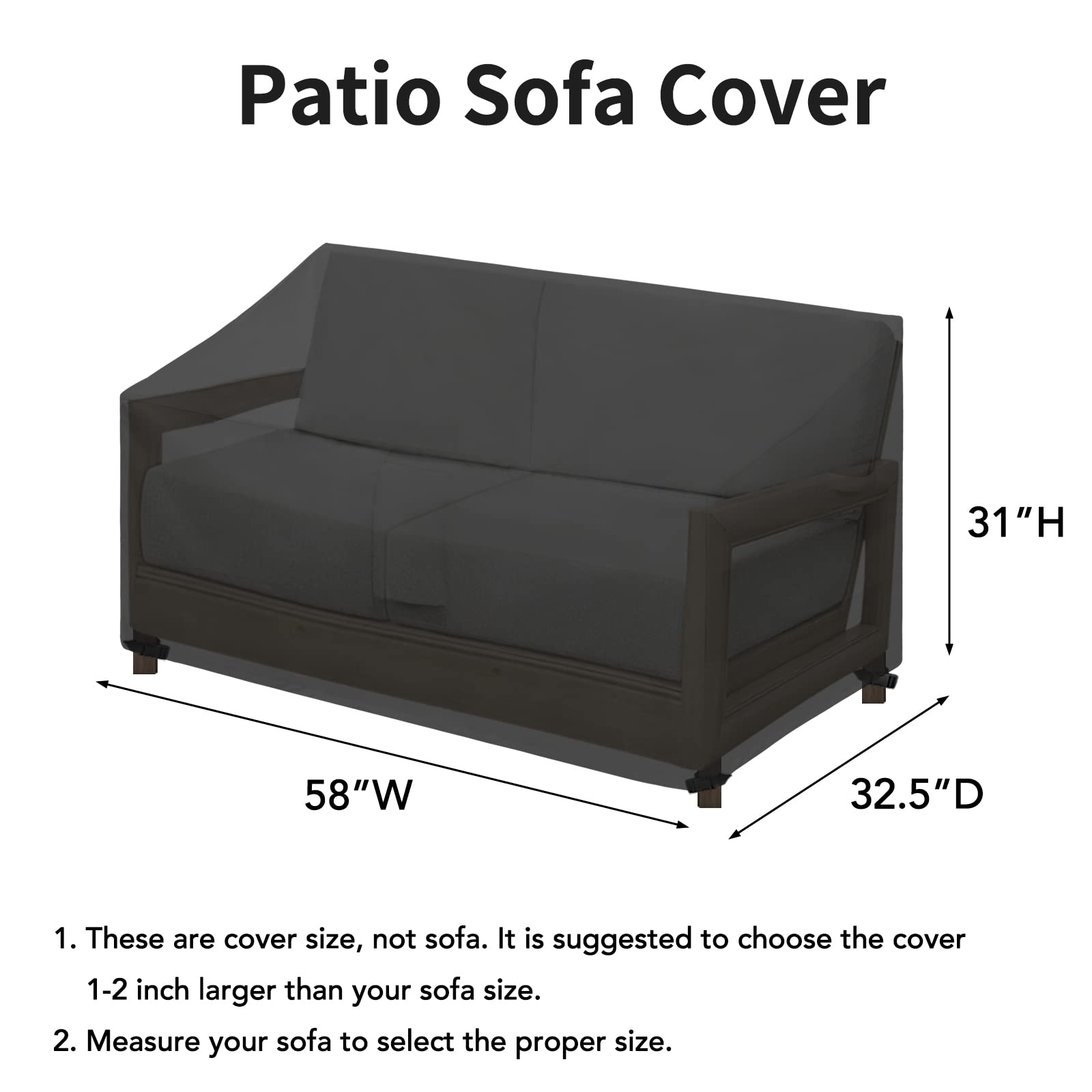 Easy-Going Waterproof Patio Sofa Cover Uv Resistant 2 Seater Outdoor Loveseat Cover Weatherproof Lawn Patio Furniture Cover With Tape Sealed Seam (58Wx32.5Dx31H Inch, Black)