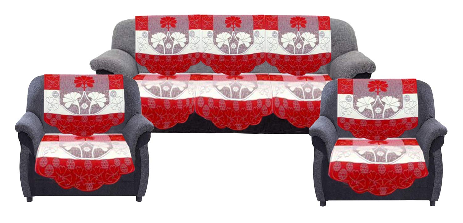 Kuber Industries Side Flower Cotton 5 Seater Sofa Cover, 70' X 29', Set Of 6, Red And Cream