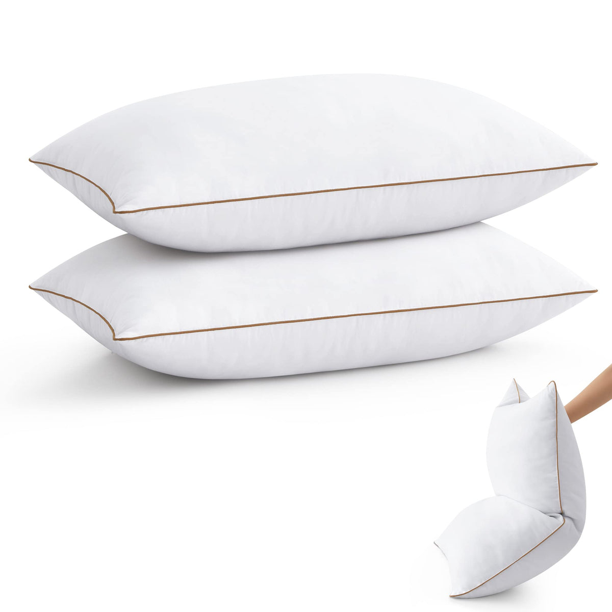 puredown Goose Feather Down Pillows Queen Size Set of 2, Soft Fluffy Luxury Hotel Collection Pillow, 100% Cotton Cover, Medium F