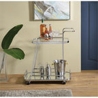 Acme Aegis 2 Glass Tier ShelvesServing Cart with Wheels in Clear and Chrome