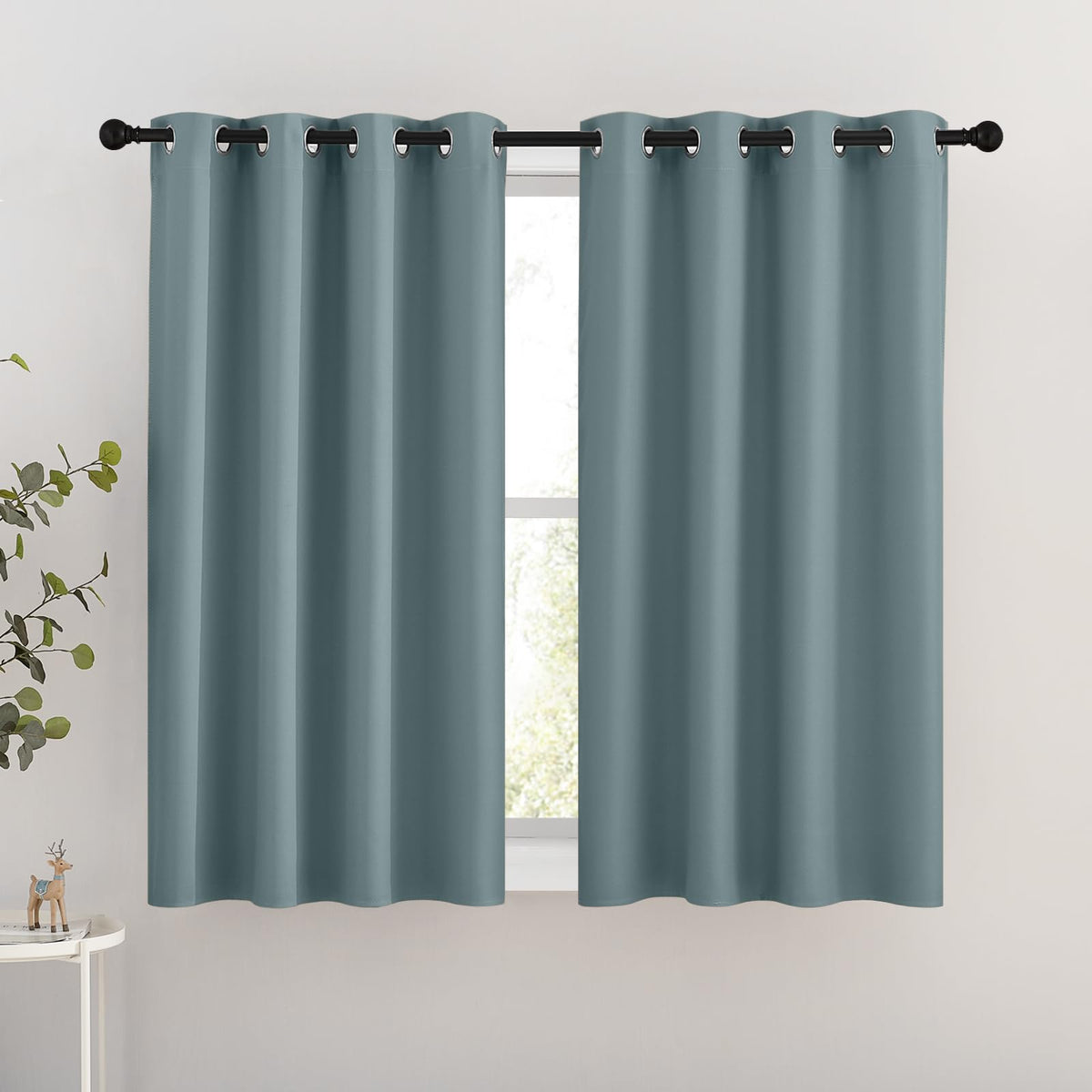 Nicetown Blackout Greyish Blue Curtains For Bedroom - Thermal Insulated Grommet Solid Window Treatments Energy Saving Sound Redu