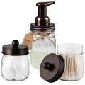 SheeChung Bathroom Accessories Set - Mason Jar Foaming Hand Soap Dispenser, Qtip Holder Set, Rustic Farmhouse Decor, Apothecary 