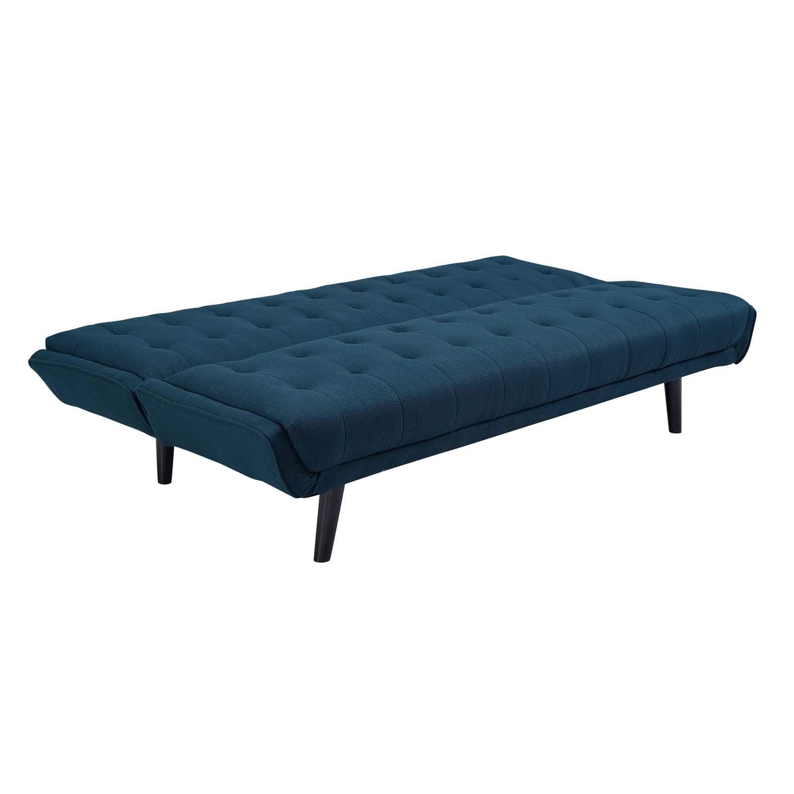 Modway Glance Mid-Century Modern Upholstered Fabric Convertible Futon Sofa Bed Couch In Azure