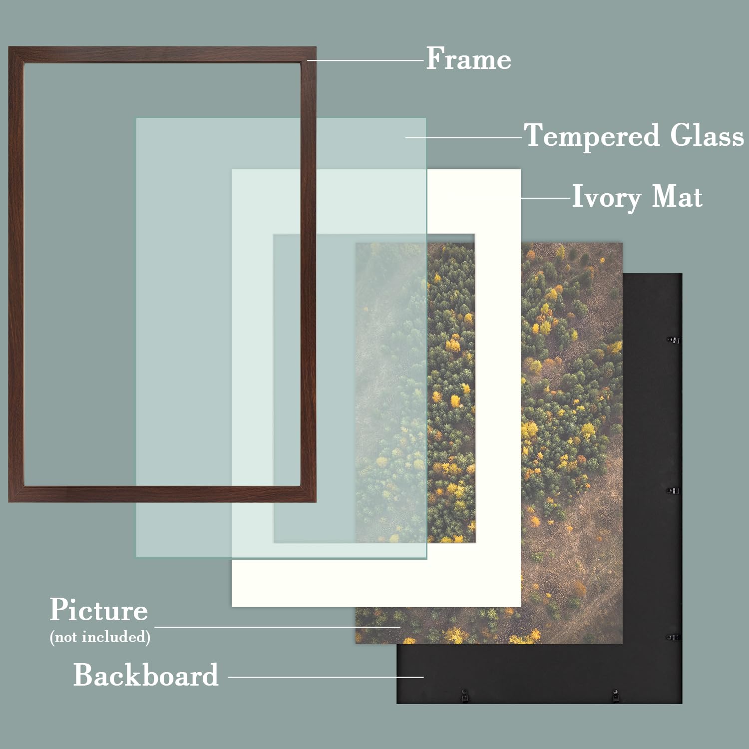 Golden State Art, 16X24 Picture Frame With Mat For 12X18 - High Definition Glass Wall Mounting Horizontal Vertical Display (Brow