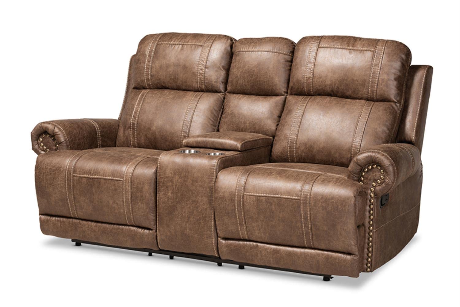Baxton Studio Buckley Light Brown Faux Leather 3-Piece Reclining Living Room Set