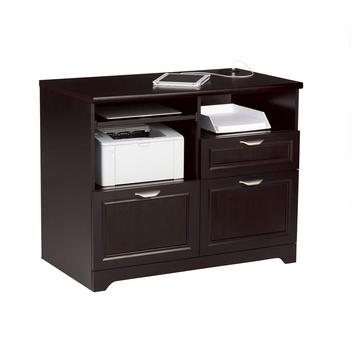 Realspace Magellan 30''H x 36-5/16''W x 21-1/8''D Tech Station Printer Stand 2.0, Espresso