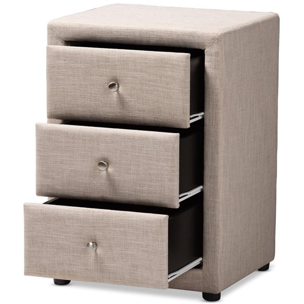 Baxton Studio Tessa Modern and Contemporary Fabric Upholstered 3-Drawer Nightstand