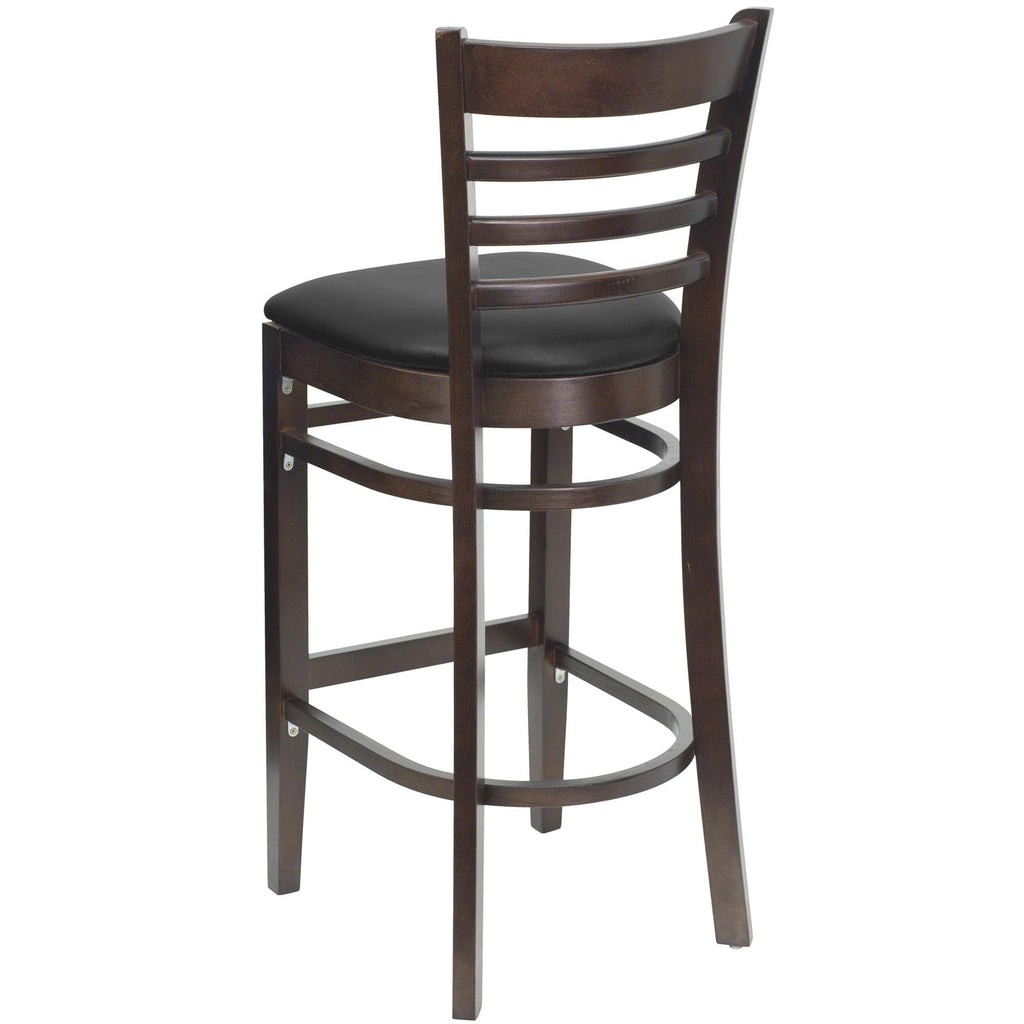 Flash Furniture HERCULES Series Ladder Back Walnut Wood Restaurant Barstool - Black Vinyl Seat