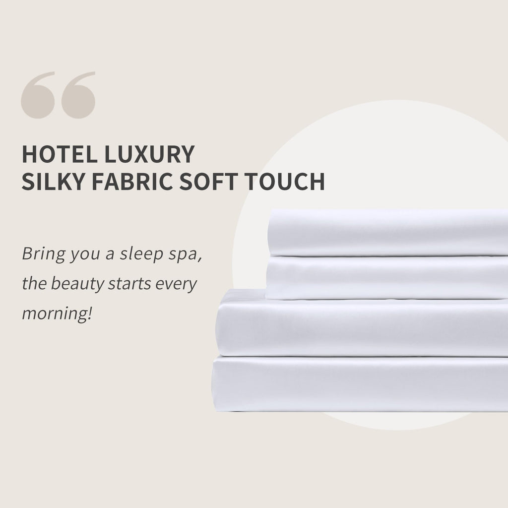 Candoury Satin Sheets Bed Set 4 Pcs, King Size Silky Bedding Set, Soft And Durable Pillowcase, Flat Sheet And Fitted Sheet, Hotel Luxury Bed Sheets Set(King, White)